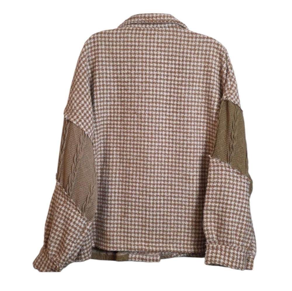 Pol Cozy Patchwork Houndstooth & Cable Knit Shack… - image 8